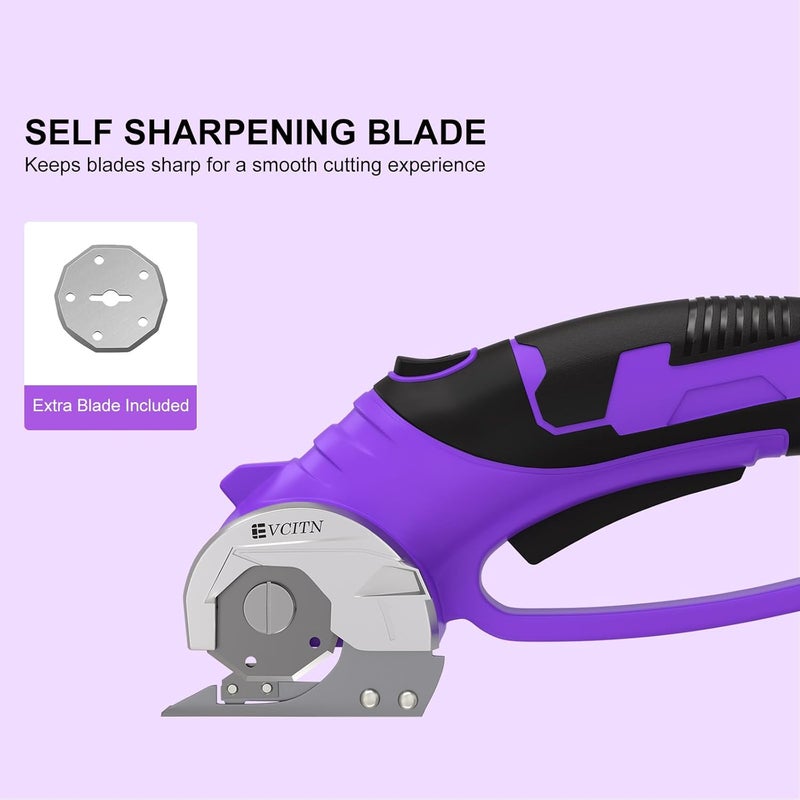 Evcitn Cordless Electric Scissors,4V Rechargeable Cardboard & Carpet Cutter,Electric Self-Sharpening Rotary Cutter for Fabric,Heavy Duty Scissor with LED Light for Crafts Leather or Plastic Packages,Purple - Image 4